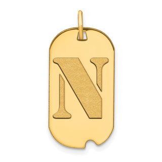 14k Yellow Gold Polished Letter N Initial Dog Tag Pendant