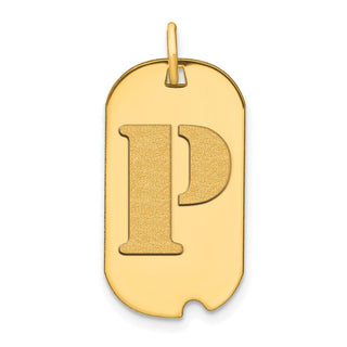 14k Yellow Gold Polished Letter P Initial Dog Tag Pendant