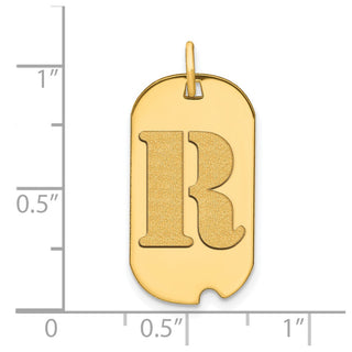 14k Yellow Gold Polished Letter R Initial Dog Tag Pendant