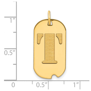 14k Yellow Gold Polished Letter T Initial Dog Tag Pendant