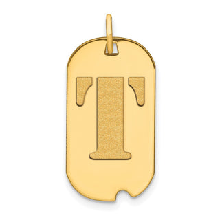 14k Yellow Gold Polished Letter T Initial Dog Tag Pendant