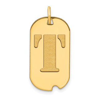 14k Yellow Gold Polished Letter T Initial Dog Tag Pendant