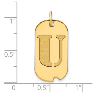 14k Yellow Gold Polished Letter U Initial Dog Tag Pendant
