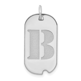 14k White Gold Polished Letter B Initial Dog Tag Charm