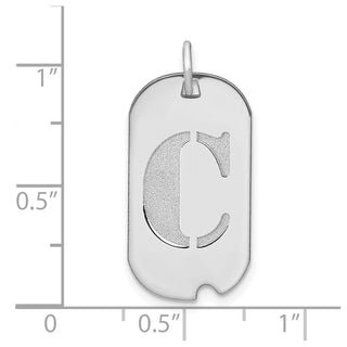 14k White Gold Polished Letter C Initial Dog Tag Charm