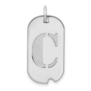 14k White Gold Polished Letter C Initial Dog Tag Charm