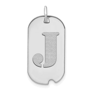 14k White Gold Polished Letter J Initial Dog Tag Pendant
