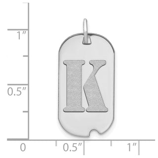 14k White Gold Polished Letter K Initial Dog Tag Pendant
