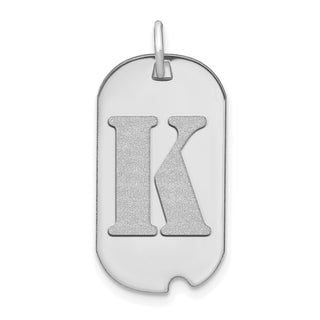 14k White Gold Polished Letter K Initial Dog Tag Pendant