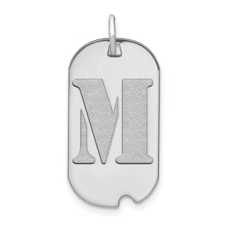 14k White Gold Polished Letter M Initial Dog Tag Pendant
