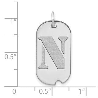 14k White Gold Polished Letter N Initial Dog Tag Pendant