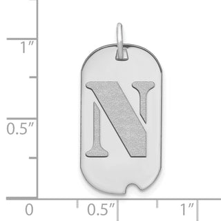 14k White Gold Polished Letter N Initial Dog Tag Pendant