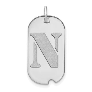 14k White Gold Polished Letter N Initial Dog Tag Pendant