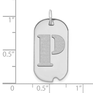 14k White Gold Polished Letter P Initial Dog Tag Pendant