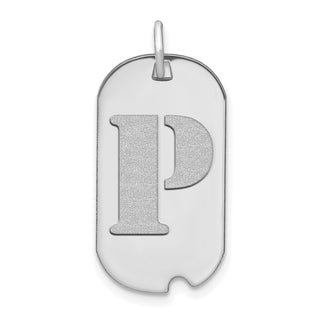 14k White Gold Polished Letter P Initial Dog Tag Pendant