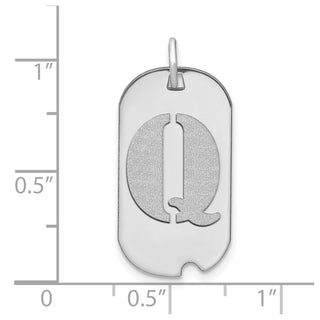 14k White Gold Polished Letter Q Initial Dog Tag Pendant