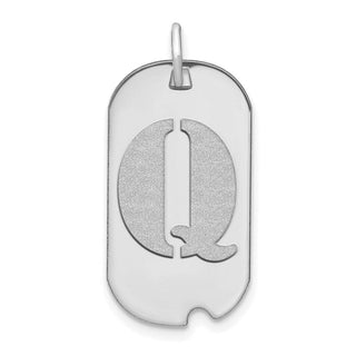 14k White Gold Polished Letter Q Initial Dog Tag Pendant