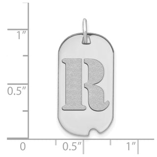 14k White Gold Polished Letter R Initial Dog Tag Pendant