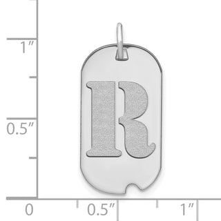 14k White Gold Polished Letter R Initial Dog Tag Pendant