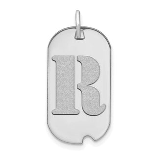 14k White Gold Polished Letter R Initial Dog Tag Pendant