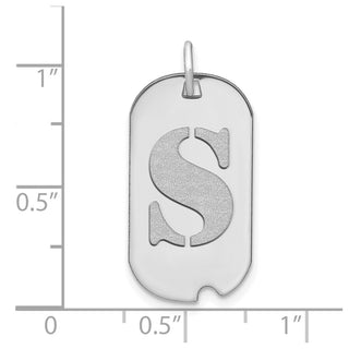 14k White Gold Polished Letter S Initial Dog Tag Pendant