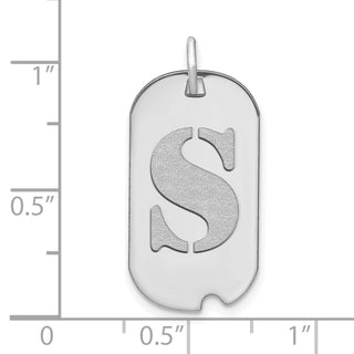 14k White Gold Polished Letter S Initial Dog Tag Pendant