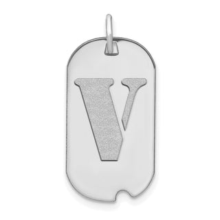 14k White Gold Polished Letter V Initial Dog Tag Pendant