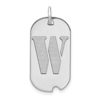 14k White Gold Polished Letter W Initial Dog Tag Pendant