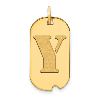 14k Yellow Gold Polished Letter Y Initial Dog Tag Pendant