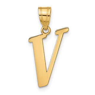 14k Yellow Gold Polished Letter V Initial Pendant