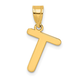 14k Yellow Gold Polished Bubble Letter T Initial Pendant
