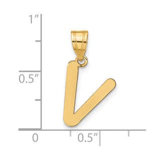 14k Yellow Gold Polished Bubble Letter V Initial Pendant