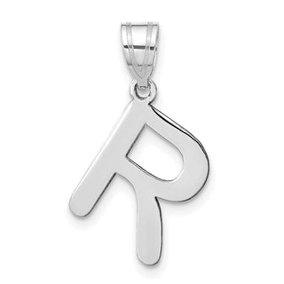 14k White Gold Polished Bubble Letter R Initial Pendant