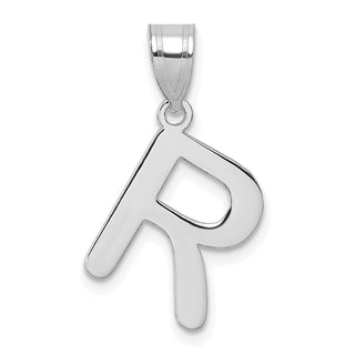 14k White Gold Polished Bubble Letter R Initial Pendant