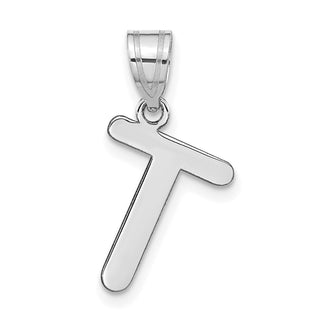 14k White Gold Polished Bubble Letter T Initial Pendant