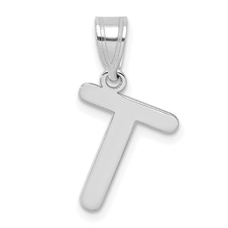 14k White Gold Polished Bubble Letter T Initial Pendant