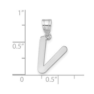 14k White Gold Polished Bubble Letter V Initial Pendant
