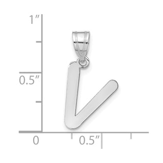 14k White Gold Polished Bubble Letter V Initial Pendant