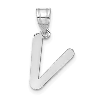 14k White Gold Polished Bubble Letter V Initial Pendant