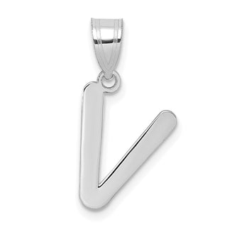 14k White Gold Polished Bubble Letter V Initial Pendant
