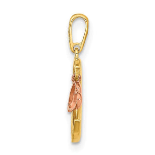 14K Two-tone Gold CZ Moon Heart Pendant