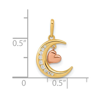 14K Two-tone Gold CZ Moon Heart Pendant