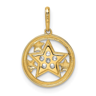 14k Yellow Gold CZ Stars Circular Pendant