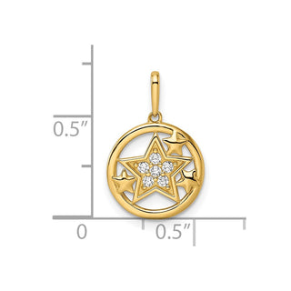 14k Yellow Gold CZ Stars Circular Pendant