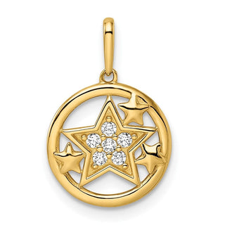 14k Yellow Gold CZ Stars Circular Pendant