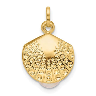 14K Yellow Gold Polished with Freshwater Cultured Pearl Clam Pendant