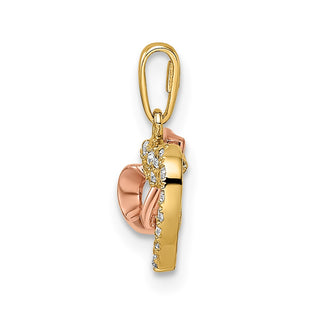 14k Two-tone Gold CZ Hearts Pendant
