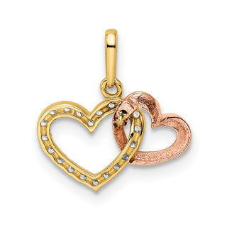 14k Two-tone Gold CZ Hearts Pendant
