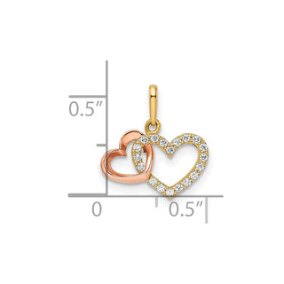 14k Two-tone Gold CZ Hearts Pendant