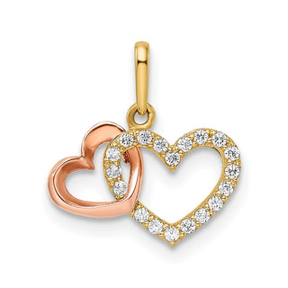 14k Two-tone Gold CZ Hearts Pendant
